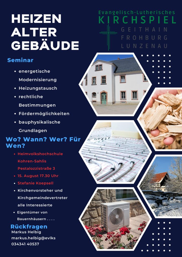 Einladungsplakat zum Seminar Heizen alter Gebäude